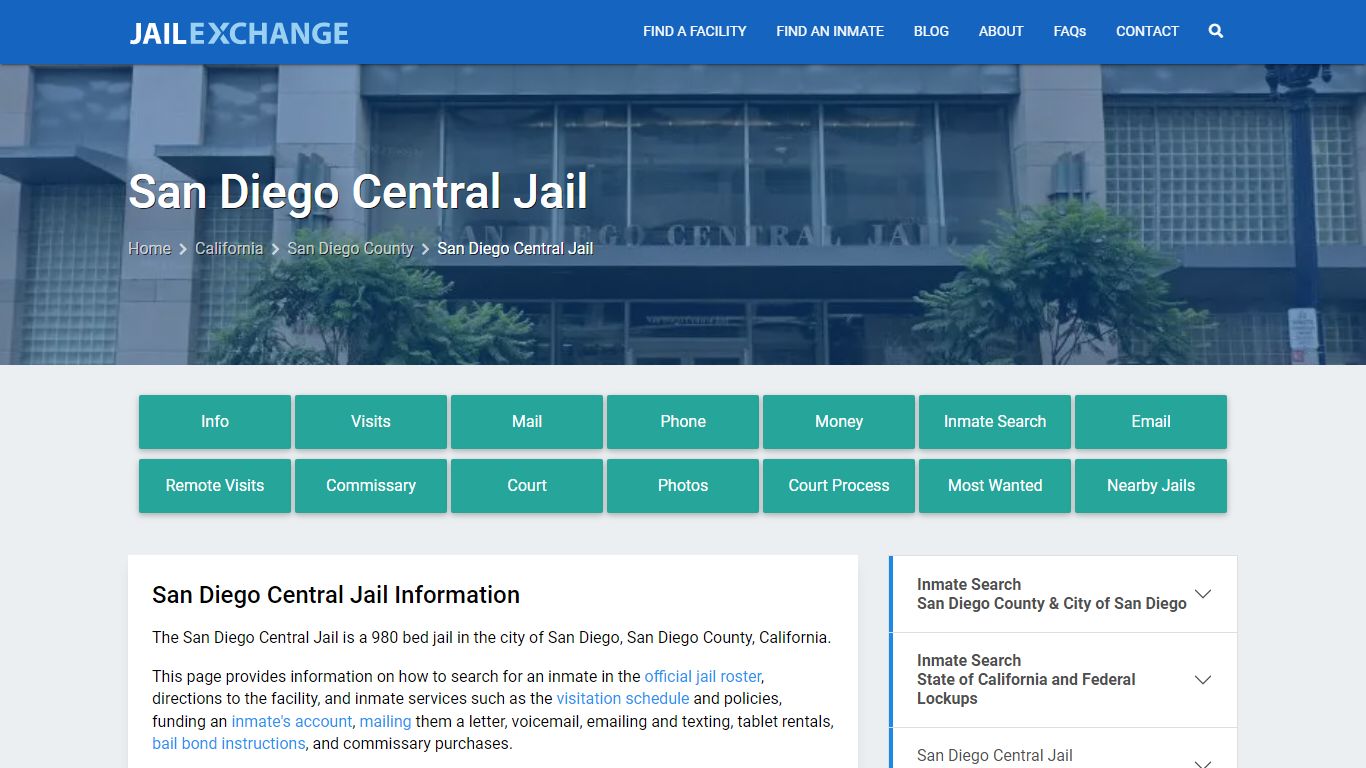 San Diego Central Jail, CA Inmate Search, Information